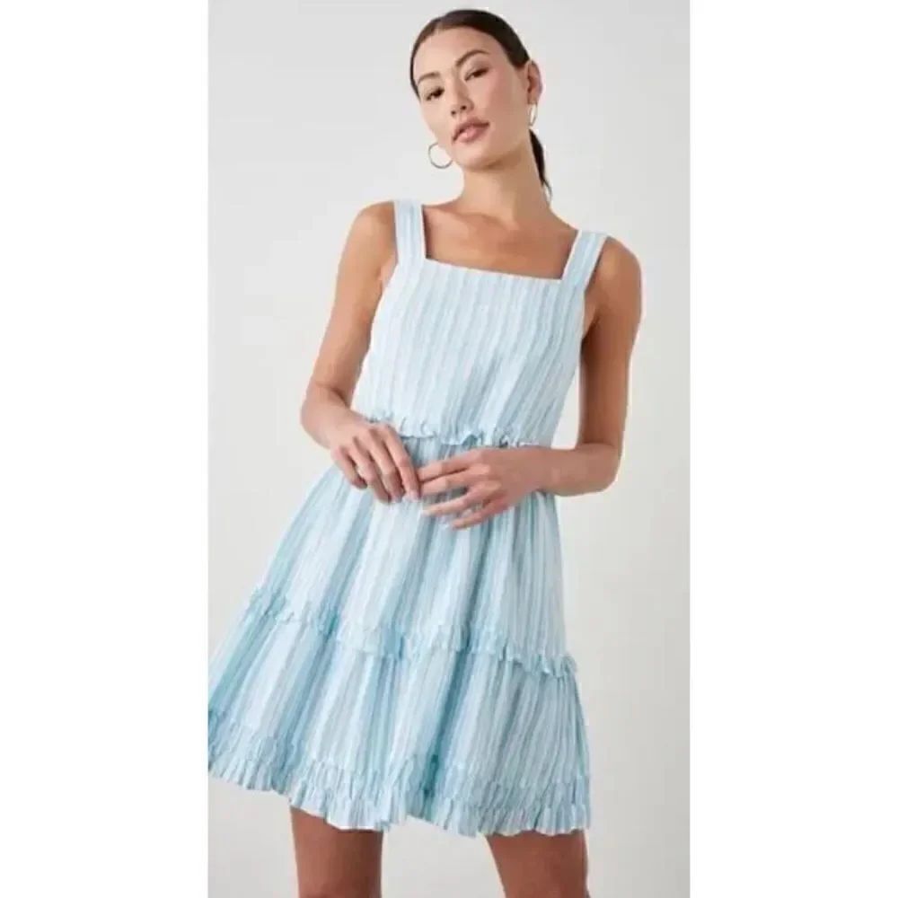 Rails Sandy Dress Linen Blend Striped Ruffle Mini in Laguna Stripe Size S
